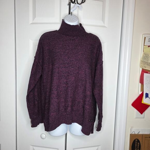 Peace Love World Oversized Turtleneck Burgundy Sweater Sz M - Picture 2 of 9